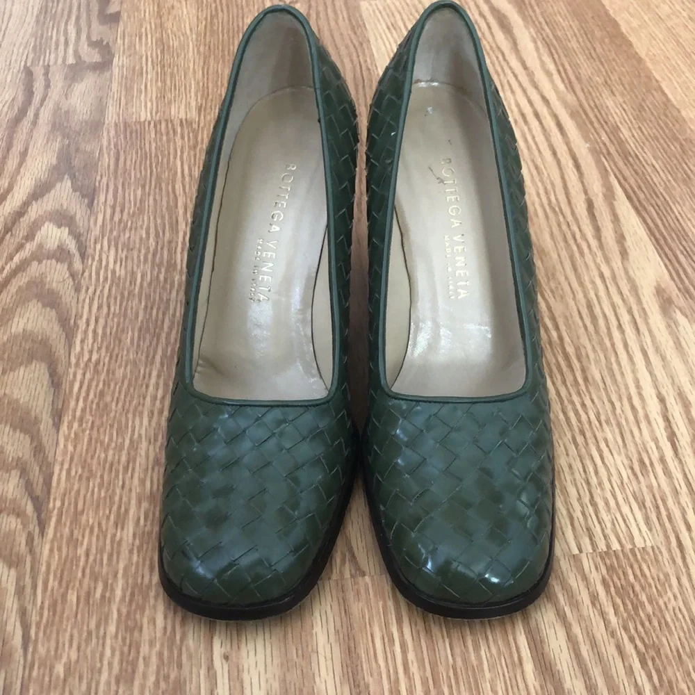 Bottega Veneta Made in Italy Olive green Leather heels, Size 8 1/2 - Picture 5 of 8